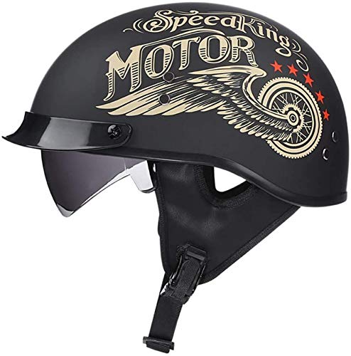 Motorrad Halbhelme Brain-Cap · Halbschale Jet-Helm Roller-Helm ECE-Zertifizierung Scooter-Helm Mofa-Helm Retro Motorrad Half Helm mit Built-in Visier für Cruiser Chopper Biker (M, W) von DJCALA