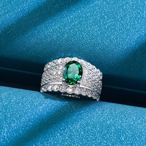 DJMJHG 100% 925 Sterling Silber 7 × 9 mm Oval Lab Grown Smaragd Full High Carbon Diamond Ringe für Frauen Edles Schmuckgeschenk 7 von DJMJHG