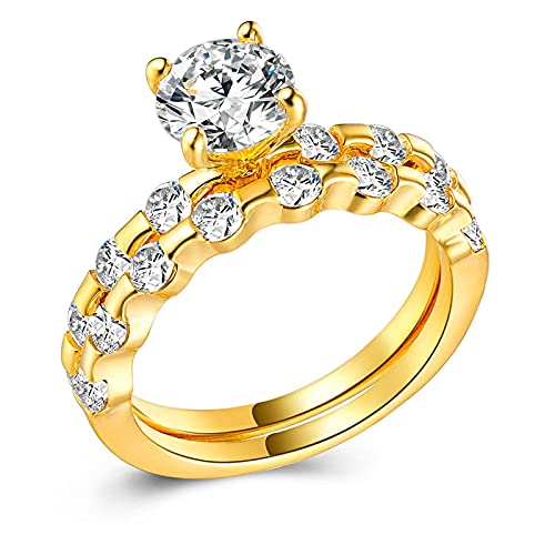 DJMJHG 2pc Paar Ring Set Mit Runden Brilliant Cz Versilbert Modeschmuck Verlobungs Eheringe Für Frauen 6 Weiß von DJMJHG