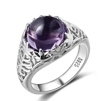 DJMJHG 925 Silberringe für Frauen Elegante runde Amethyst Hochzeit Verlobung Charms Female Fine Jewelry Größe 6-10 10 Lila von DJMJHG