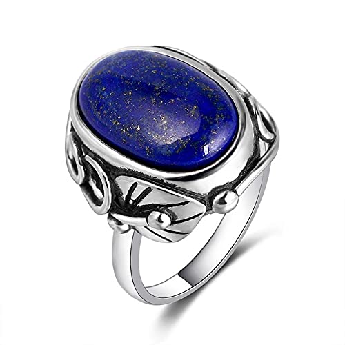 DJMJHG 925 Sterling Silber Ring Natürlicher Lapislazuli Weißer Chalcedon Mondstein Edelstein Ring Großer Stein 11x17MM Ovaler Edelstein 11 Lapislazuli von DJMJHG