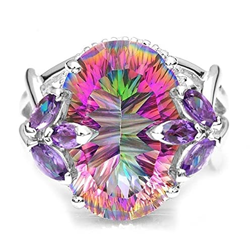 DJMJHG 925 Sterling Silber Ring Top Qualität Regenbogen Feuer Mystic Topaz Ringe Hochzeitsfeier Geschenk für Frauen 9 Silber von DJMJHG