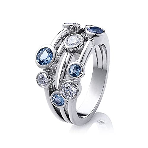 DJMJHG Frauen Band Ringe 3 Reihen Mit Runden Weißen/Blauen Zirkon Stein Mode Weibliche Hochzeitsschmuck Ringe Einfache Artikel 6 Multi von DJMJHG