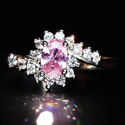 DJMJHG Rings for Women Trendy Jewelry Multicolor Oval Stone Cubic Zirconia Bridal Wedding Engagement Gift 7 Pink von DJMJHG