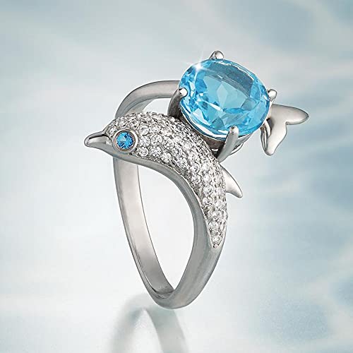 DJMJHG Romantischer Silberfarbener Delphin-Frauen-Tanzparty-Finger-Ring mit blauem Augen-Körper-voller gepflasterter Cz-Stein-Ozean-Tier-Ring 6 Himmelblau von DJMJHG