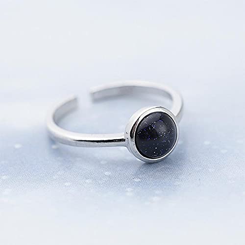 DJMJHG Silber 925 Ringe für Frauen mit erstellten runden Obsidian Edelstein offenen verstellbaren Ring Geburtstagsgeschenk von DJMJHG