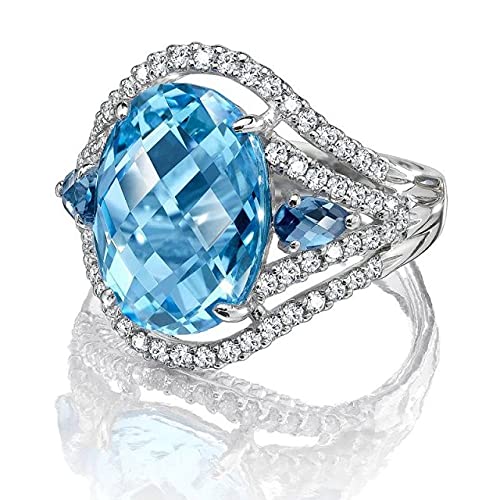 DJMJHG Weiblicher Ring Mit 10 × 12 mm Ovalem Aquamarin Edelstein 925 Silber Jewely Ehering Ringe 10 blau von DJMJHG