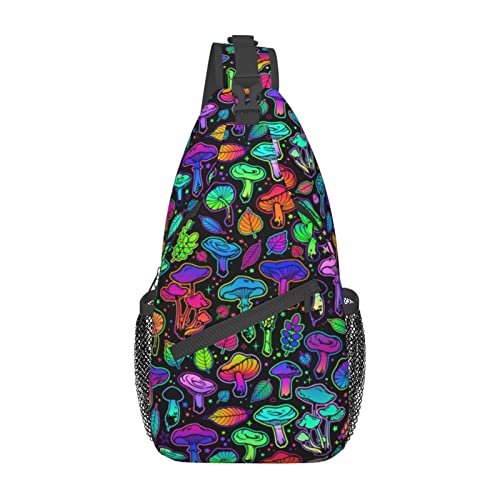 Bunter Trippy Mushroom Sling-Rucksack, Brusttasche, Umhängetaschen, Fitnessstudio, Radfahren, Wandern, Reisen, Tagesrucksack für Männer und Frauen von DJNGN