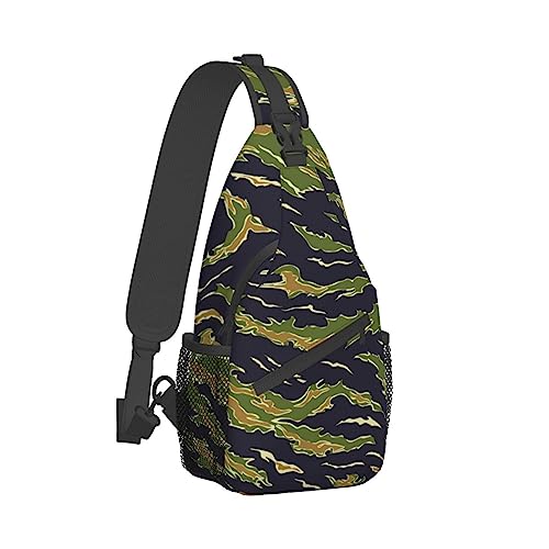 Cooler Sling-Rucksack für Männer und Frauen, Mehrzweck-Umhängetasche, kompatibel mit Army Green Camouflage Vietnam Tiger Stripe Camo Bag, strapazierfähiger Reise-Wander-Tagesrucksack mit Reißverschlus von DJNGN
