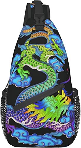 Cooler Sling-Rucksack im Drachen-Stil, lässiger Umhängetasche, Schultertasche, Brusttasche, Tagesrucksack für Männer und Frauen, Reisen, Wandern, Fitnessstudio von DJNGN