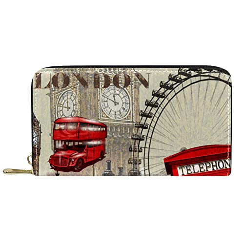 DJNGN Geldbörse Leder Leder Reißverschluss Lange Geldbörse Vintage UK London Big Ben von DJNGN