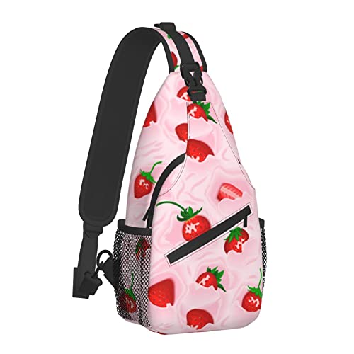 Erdbeer-Schultertasche für Reisen, Umhängetaschen für Damen, Sling-Rucksack, Outdoor, Radfahren, Wandern von DJNGN