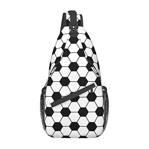 Fußball-Schultertasche, Umhängetasche, nahtloses Fußball-Muster, Schwarz-Weiß-Ball, Team, beliebte Kunst, Brusttasche, cooler Fußball-Aufdruck, Fitnessstudio, Sporttasche, Reisen, Wandern, Tagesrucksa von DJNGN