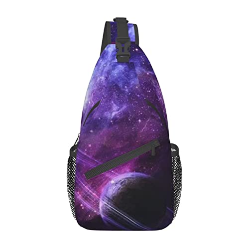 Galaxy Starry Space Purple Starry Herren-Sling-Rucksack, Reise-Wander-Tagestasche, Umhängetasche. von DJNGN