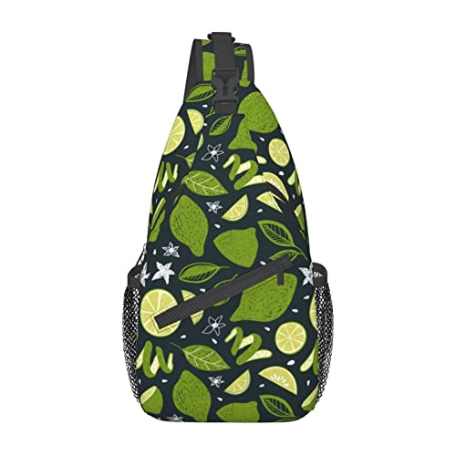Grüne Zitronen und Blätter, Marineblau, kleine Umhängetasche für Männer und Frauen, Umhängetasche, Rucksack, Radfahren, Wandern, Tagesrucksack, Brust-Umhängetasche von DJNGN