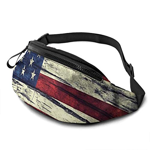 Gürteltasche für Männer und Frauen, Vintage-Usa-Flagge aus Holz, Hüfttasche mit Gürtel, verstellbare Umhängetasche, Umhängetasche, Brusttasche für Reisen, Wandern, Radfahren, Laufen von DJNGN