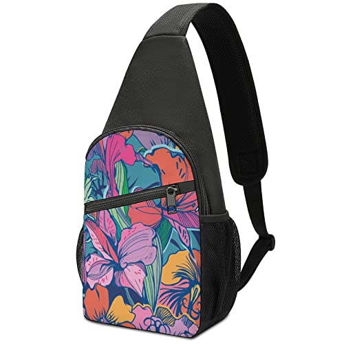 Heller Abstrakter Vintage-Blumen-Umhängerucksack, Schultertasche, leicht, mit einem Riemen, Schultertasche, Reisen, Wandern, Tagesrucksack von DJNGN