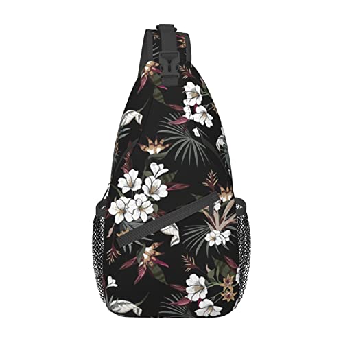 Kleine Schultertasche mit tropischem exotischem Blüten- und Blumenmuster für Damen und Herren, Umhängetasche, Radfahren, Wandern, Tagesrucksack, Schulter- und Brusttasche von DJNGN