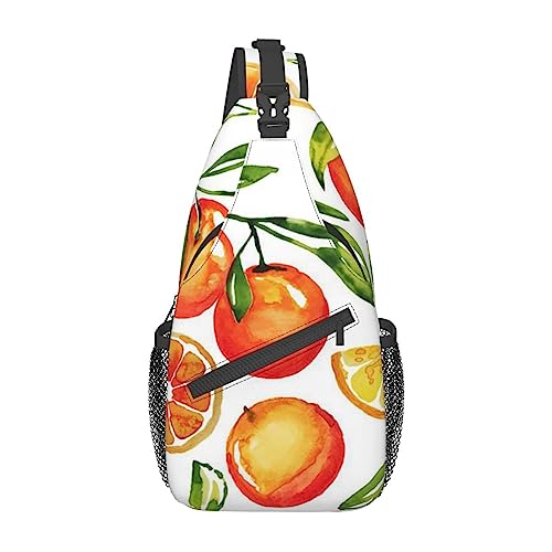 Orange Citrus Herren-Sling-Rucksack, Reise-Wander-Tagestasche, Umhängetasche. von DJNGN