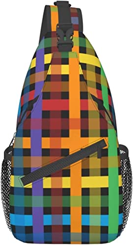 Regenbogen-LGBT-Gay-Pride-Karierter Umhängetasche, Umhängetasche, Reisen, Wandern, Brusttasche, Tagesrucksack für Männer und Frauen von DJNGN