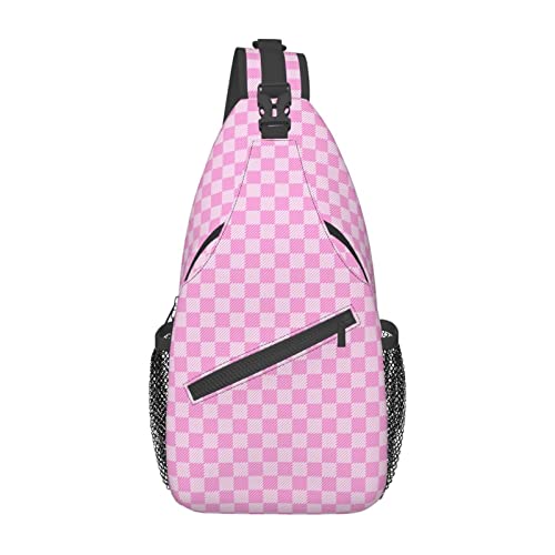 Rosa-weiß Kariertes Schottenkaro, kleine Umhängetasche für Damen, Herren, Umhängetasche, Rucksack, Radfahren, Wandern, Tagesrucksack, Schulter-Brusttasche von DJNGN