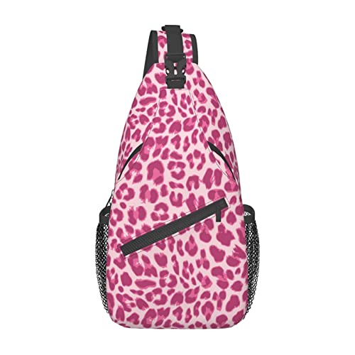 Rosafarbener Leoparden-Gepard-Riemen-Rucksack, Brusttasche, Umhängetasche, Fitnessstudio, Radfahren, Wandern, Reisen, Tagesrucksack für Männer und Frauen von DJNGN