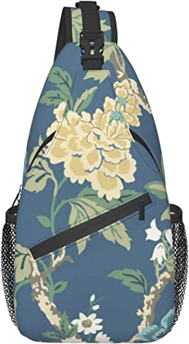 Schultertasche, Blauer und gelber Blumendruck, Umhängetasche für lässige Damen und Herren von DJNGN