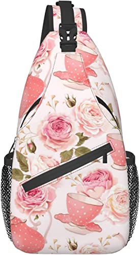 Schultertasche, rosa Teekannen-Druck, Umhängetasche für lässige Damen und Herren von DJNGN