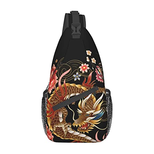 Sling-Taschen mit chinesischem Drachenmuster für Herren, Umhängetasche, Schultertasche, Brusttasche, lässige Sporttasche für Reisen, Wandern, Fitnessstudio von DJNGN