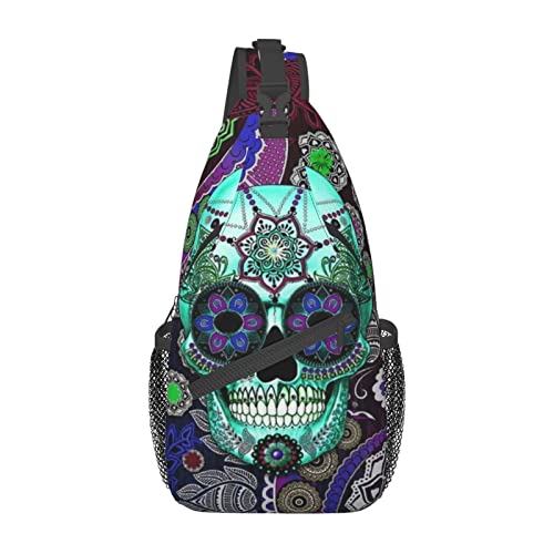Sugar Skull Schultertasche, Umhängetasche, Rucksack, Brust, Wandern, Tagesrucksack, lässige Umhängetaschen für Damen und Herren, Outdoor-Reisen von DJNGN