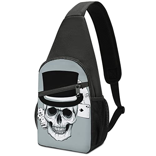 Totenkopf-Poker-Umhängerucksack, Schultertasche, leicht, mit einem Riemen, Schultertasche, Reisen, Wandern, Tagesrucksack von DJNGN