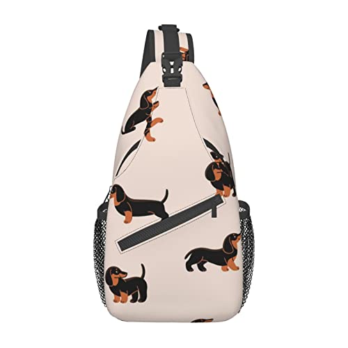 Umhängetasche mit Dackel, Hund, Welpen, Tiermotiv, für Damen und Herren, Umhängetasche, Rucksack, Reisen, Wandern, Tagesrucksack, Schulter-Brusttasche von DJNGN