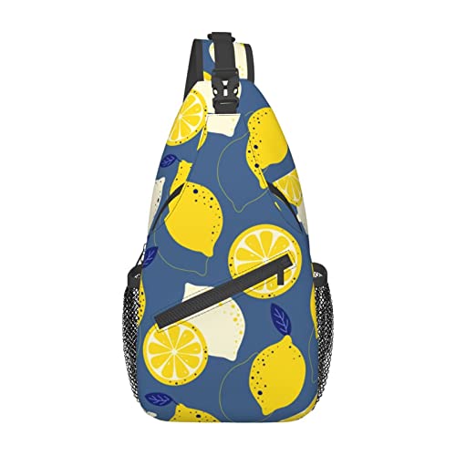 Zitronenscheiben, frisches Obst, Blaue Umhängetasche für Damen und Herren, Umhängetasche, lässiger Wander-Tagesrucksack, Brust-Umhängetasche von DJNGN