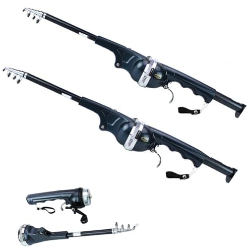 Kompakte Angelrute, Faltbare Glasfaser-Angelrute, integrierte Angelrolle mit 80 m Schnurweg, leichte, Faltbare, integrierte Stange, geschlossene Rollenkombinationen aus ABS-Edelstahl (Size : 2pcs) von DJSDN