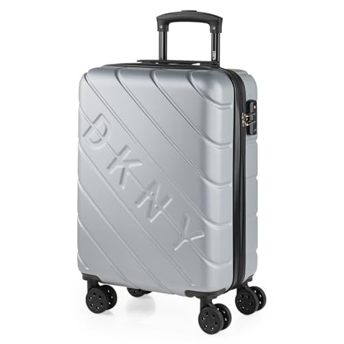 DKNY - Koffer Klein Handgepäck - Handgepäck Koffer 4 Rollen - Koffer Handgepäck 55x40x20 Leicht und Robust - Reisekoffer Klein aus Hochwertigen Materialien, Silber von DKNY