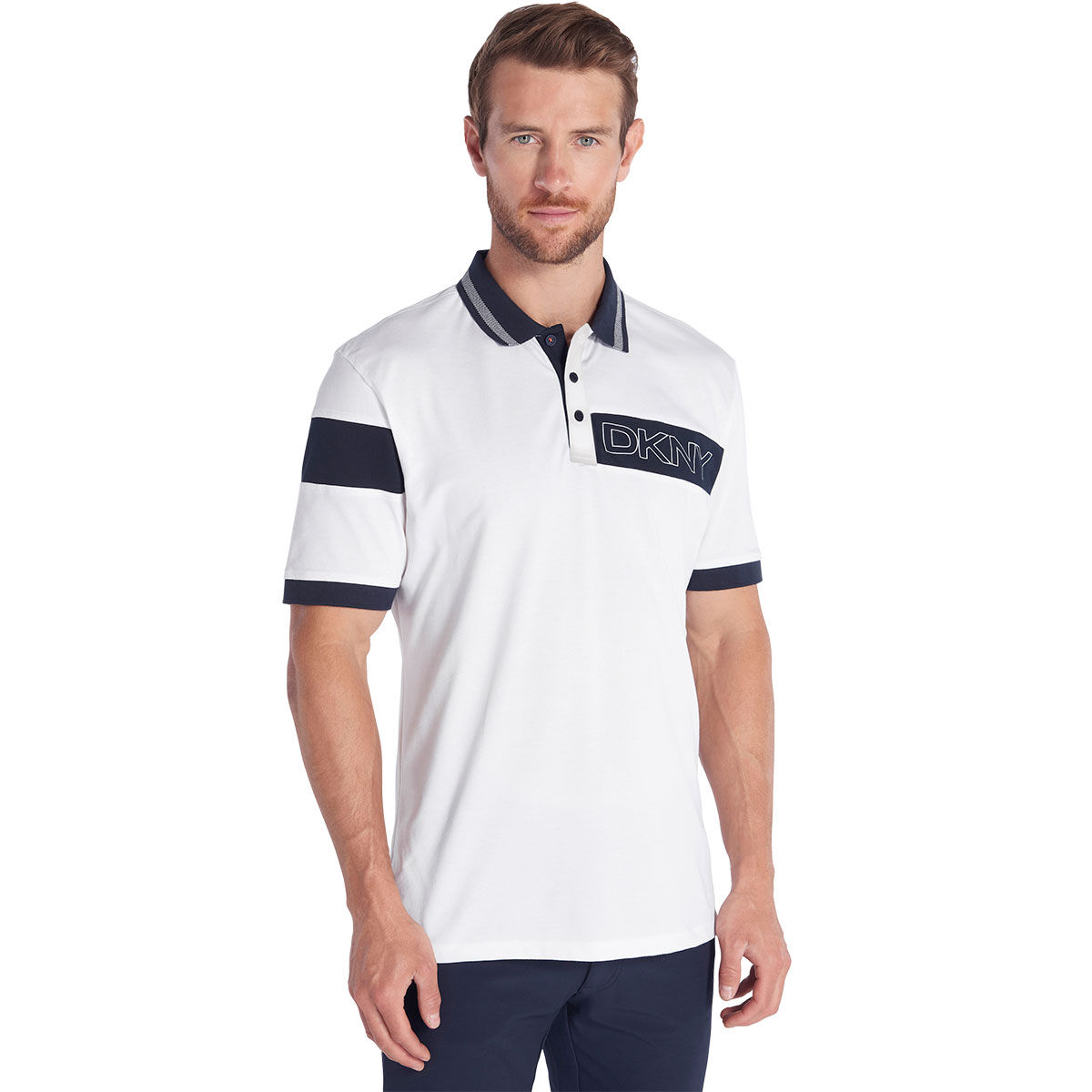 DKNY Men's Sunset Park Stretch Golf Polo Shirt, Mens, White, Small | American Golf von DKNY