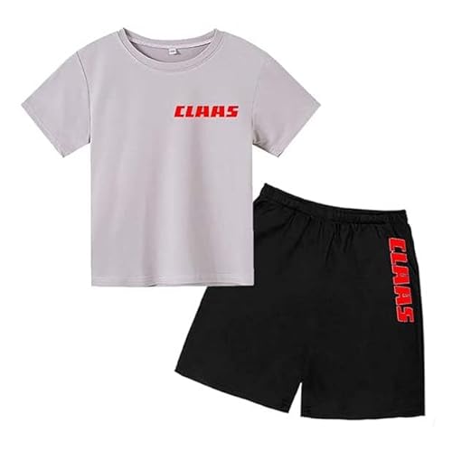 DLAHPJPT Kinder Sportswear Set CL-AAS Bedruckte Kurzarm T-Shirt+Shorts, 2-15 Jahre Alte Sportbekleidung, Jogginganzug, Sommer Lässige Straßenkleidung, 120,Grey von DLAHPJPT