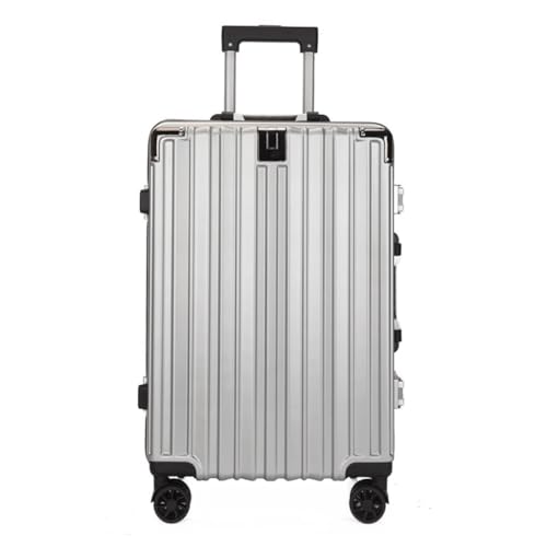 DLLSZS Koffer Herren- Und Damenkoffer Mit Aluminiumrahmen, Geräuschloser Universal-Rad-Trolley-Koffer, Boarding-Koffer for Erwachsene Suitcase (Color : Silver, Size : A) von DLLSZS