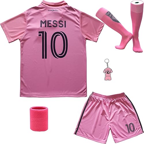 DMDMK Miami Messi #10 2023/2024 Heim Trikot Shorts und Socken Kinder und Jugend Größe (Pink, 22 (5-6 Jahre)) von DMDMK