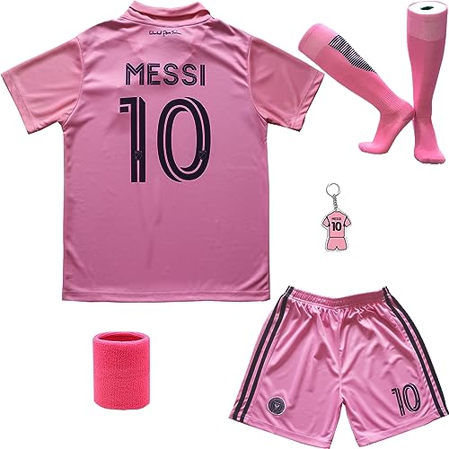DMDMK Miami Messi #10 2023/2024 Heim Trikot Shorts und Socken Kinder und Jugend Größe (Pink, 30. (13-14 Jahre)) von DMDMK