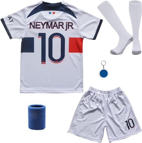 DMDMK Paris Neymar #10 2023/2024 Auswärts Trikot Shorts und Socken Kinder und Jugend Größe (Weiß, 24 (7-8 Jahre)) von DMDMK