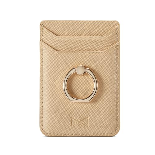 DMaos Kartenhalter Hülse mit Ring, RFID Kredit Geldbörse PU Leder Stick auf Rückseite Griff für iPhone Samsung Smartphone - Golden von DMaos