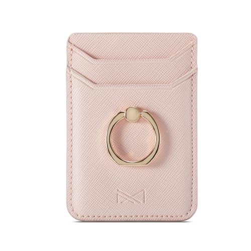 DMaos Kartenhalter Hülse mit Ring für Mädchen, RFID Credit Wallet PU Leder Stick auf Rückseite Griff für iPhone Samsung Smartphone mit - Rosa von DMaos