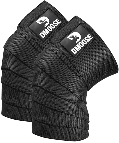 DMoose kniebandage Kraftsport - 198CM Länge Heavy Duty Kniebandage Bodybuilding - Lang Elastisch Knee Wraps Paar Mit Klettverschluss, Kreuzheben Bodybuilding Gewichtheben Kraftsport Powerlifting von DMoose Fitness