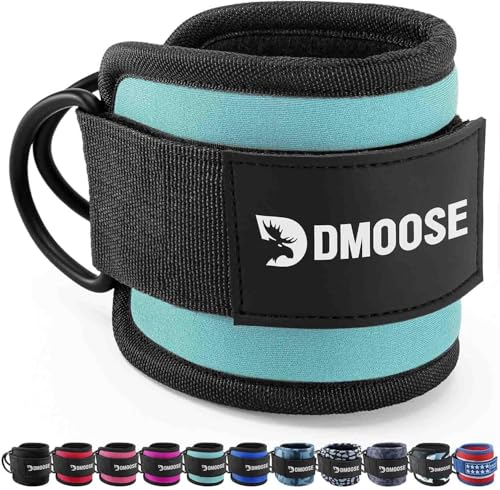 DMoose Fitness fußschlaufen Gym - Knöchelriemen Kabelzug - Klettverschluss gepolsterte fussschlaufen fur Kabelanlage, kickbacks fußschlaufe für Fitness Training (Cyan - Einzeln) von DMoose Fitness