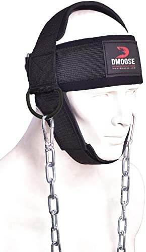 DMoose Nackentrainer - Perfekt für Nacken Training - Neck harness für Kraftsport und Kampfsport - Kopfgeschirr Wiederherstellung von Verletzungen - Verstellbarer Langer Stahlkette und Riemen von DMoose Fitness