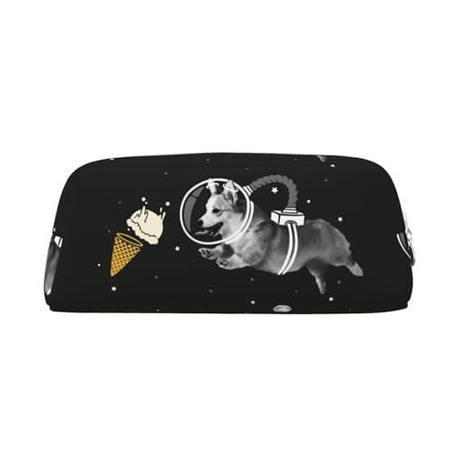 DNBCLEZK Federmäppchen mit Weltraumhund, niedliches Leder-Federmäppchen für Mädchen und Jungen, bedrucktes personalisiertes Federmäppchen, Schreibwaren-Aufbewahrungstaschen, silber, Einheitsgröße, von DNBCLEZK