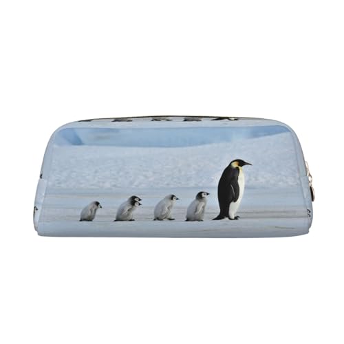 DNBCLEZK Federmäppchen mit fünf Pinguinen, niedliches Leder-Federmäppchen für Mädchen und Jungen, bedrucktes personalisiertes Federmäppchen, Schreibwaren-Aufbewahrungstaschen, gold, Einheitsgröße, von DNBCLEZK