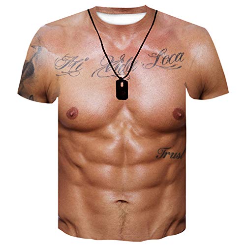 DNBUIFHSD Herren 3D T-Shirt Bodybuilding Simuliertes Muskel Tattoo T-Shirt Lässige nackte Haut Brustmuskel T-Shirt Lustige Kurzarm Kleidung-Color9_M von DNBUIFHSD