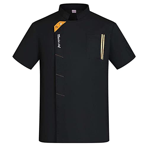 DNJKH Unisex Atmungsaktiv Kochmantel Kurzarm Kochjacke Uniform Catering Hemd für Hotel Restaurant Bäckerei von DNJKH